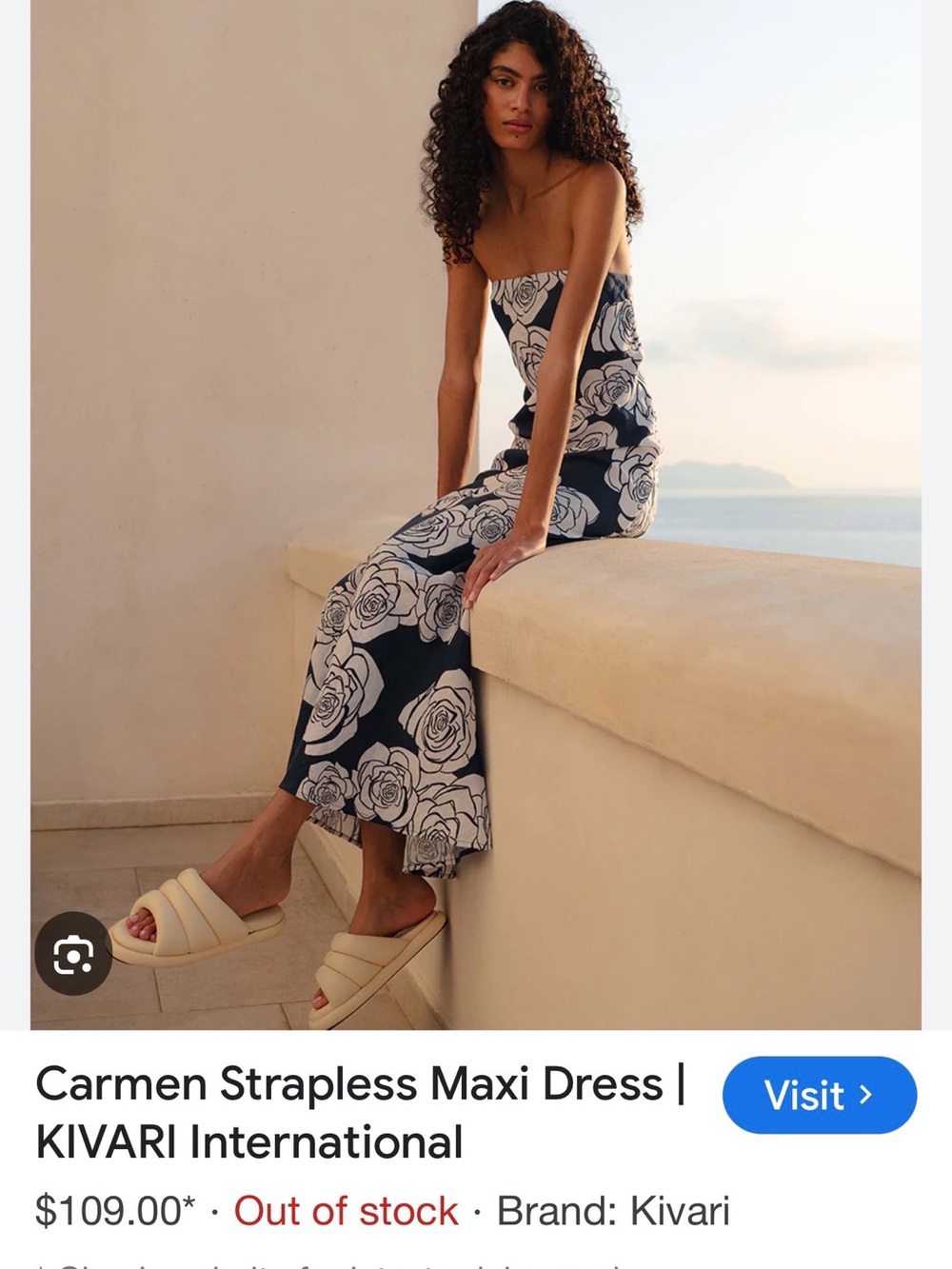 Kivari Strapless Floral Maxi Dress in Navy and White